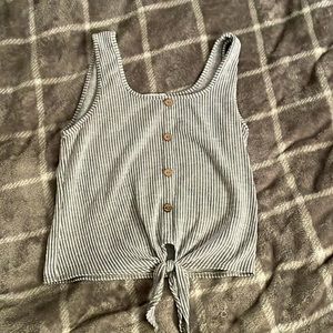 Caution to the wind striped tank top with buttons and front tie